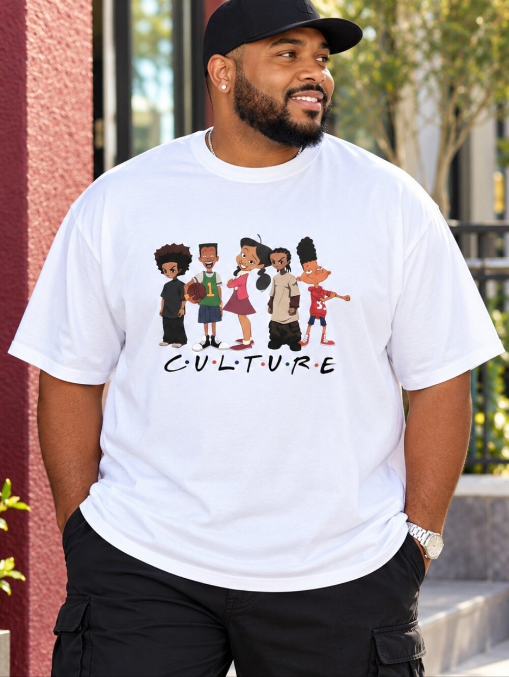 Culture Cartoon Crossover Graphic White T-Shirt 4XL Streetwear